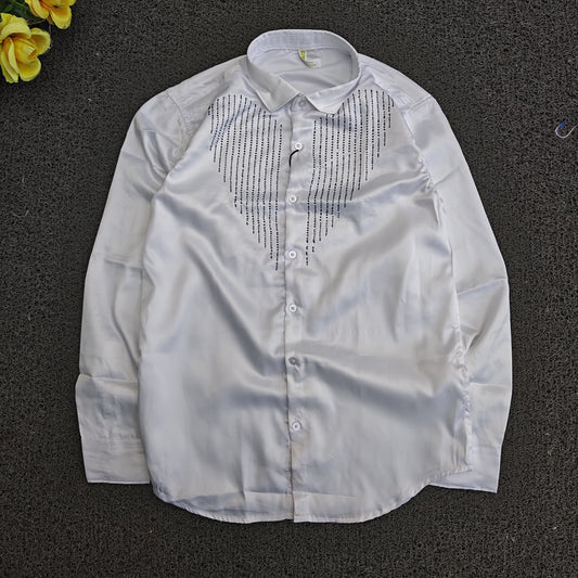 Mfw Premium Partywear full sleeve stone shirt buy@300Rs (White) ( READ DESCRIPTION CAREFULLY)