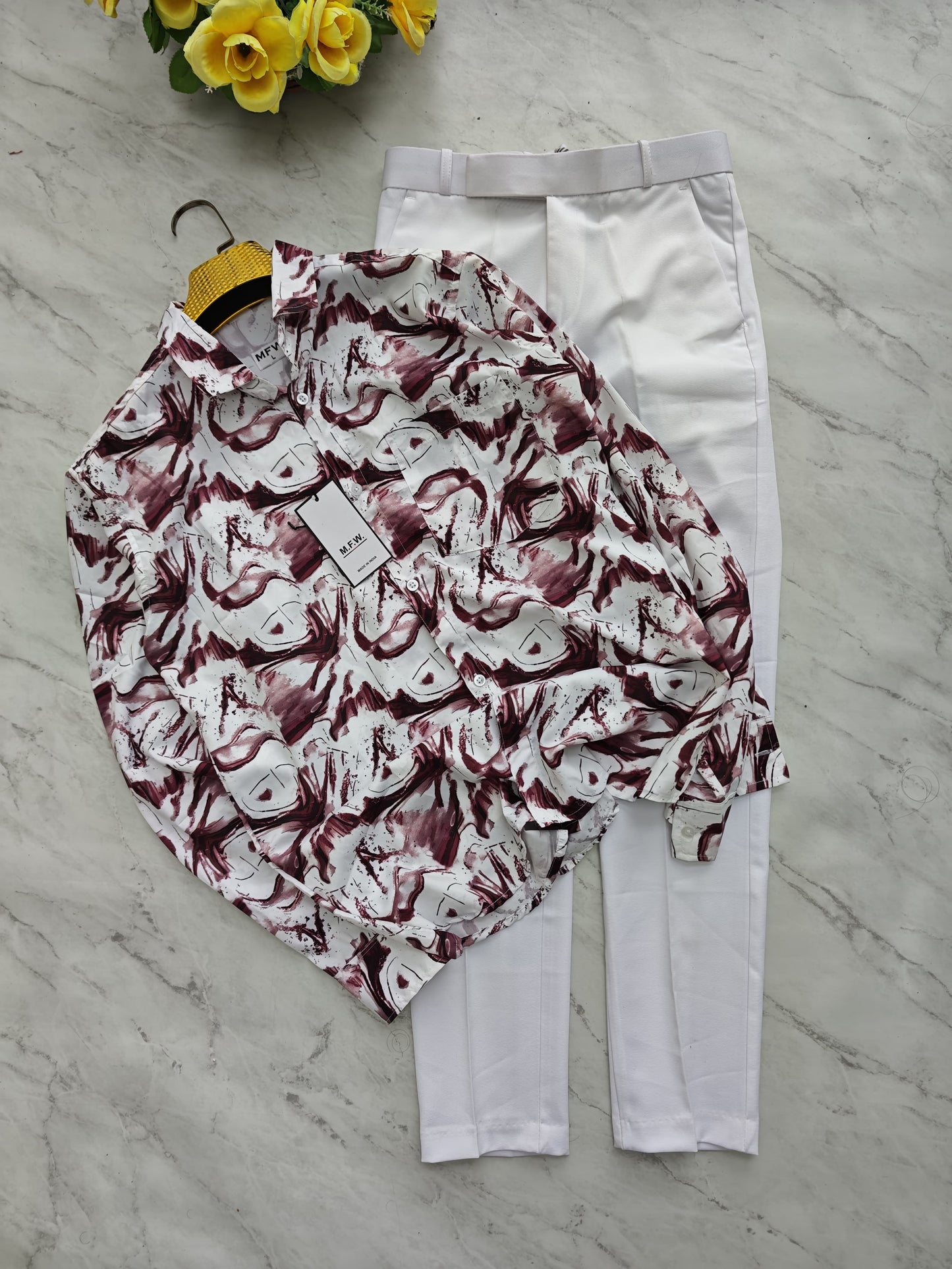 2 in 1 combo MFW viscose printed shirts + Twill fabric polo fit pants combo buy @600 rs only