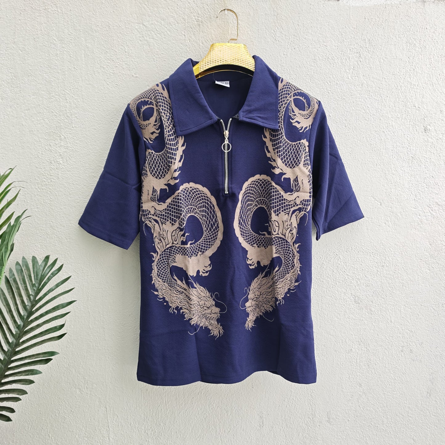 Old money Korean drop shoulder dragon design zipper tshirt buy @250 rs only