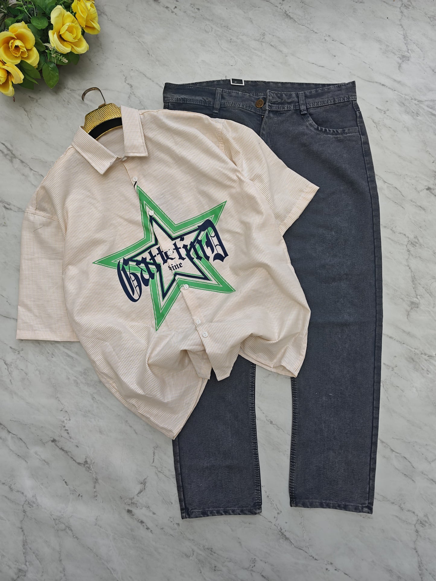 2 in 1 combo Box Fit shirts + plain mom fit jeans pant combo buy @600 rs only