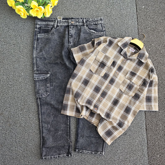 2 in 1 combo MFW double pocket Cuban collar back print shirts + 6 mom fit jeans buy @550 rs only