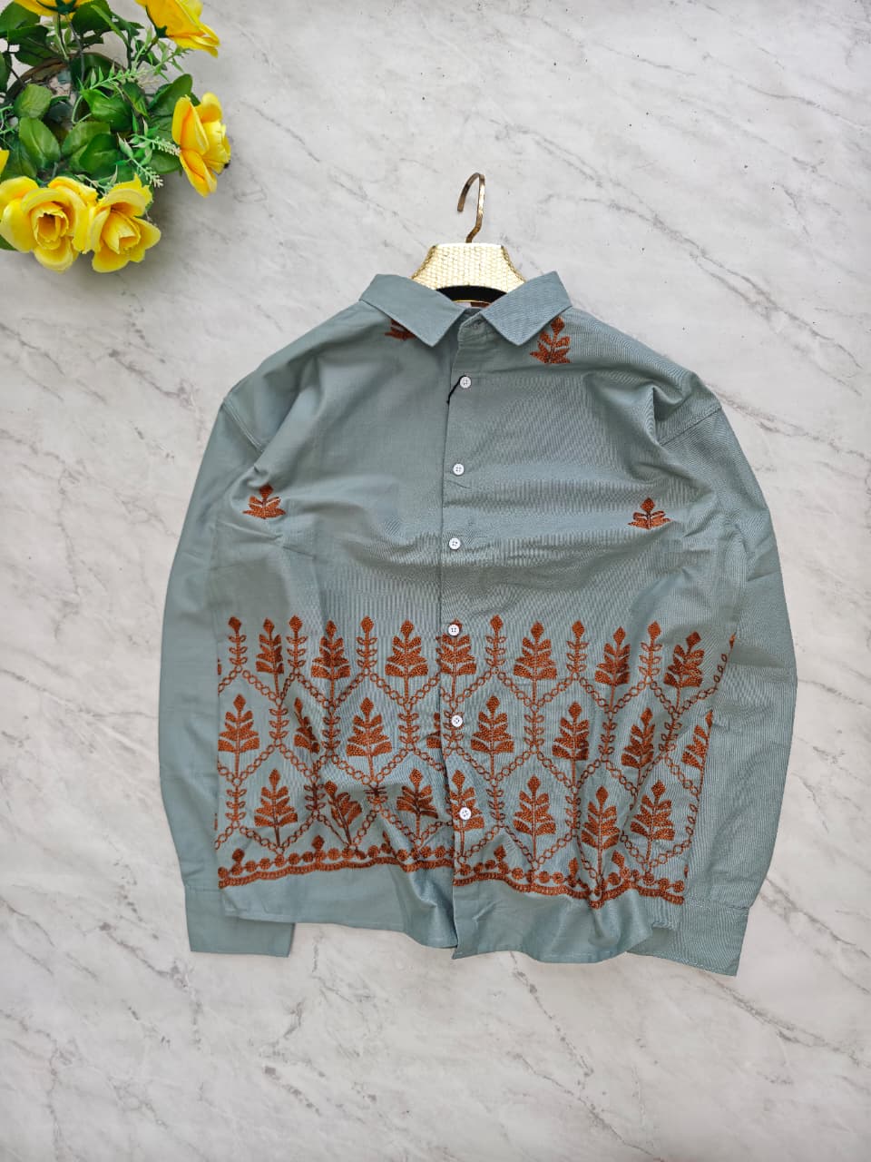 Men's Full sleeve Cotton Bottom Embroidery Shirts single pcs @350 and Buy 3 pc combo @999 (N2)