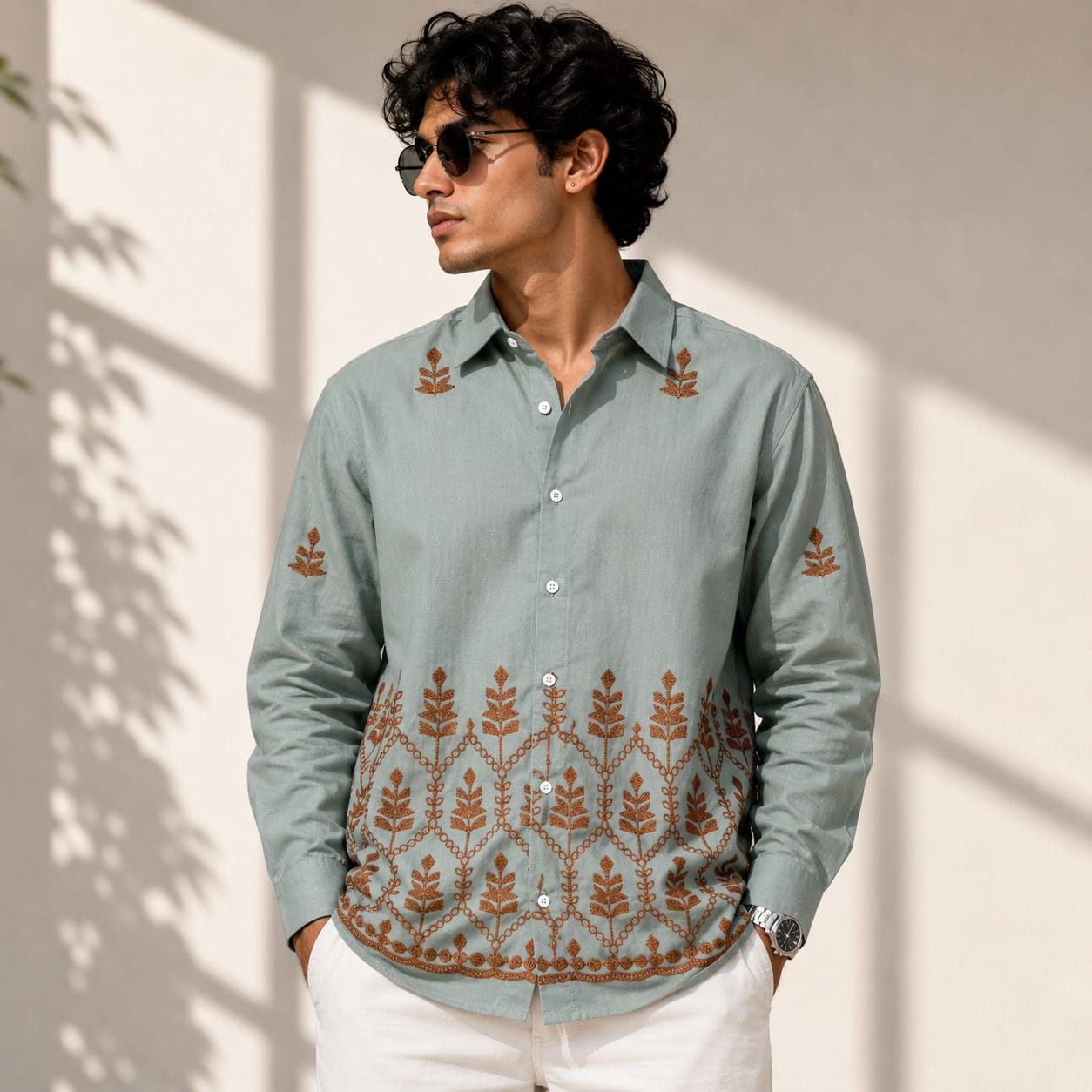 Men's Full sleeve Cotton Bottom Embroidery Shirts single pcs @350 and Buy 3 pc combo @999 (N2)