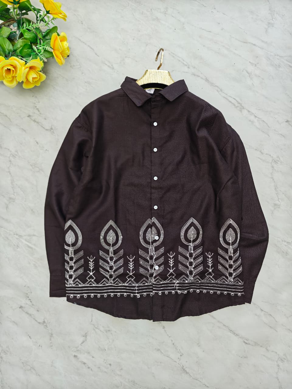 Men's Full sleeve Cotton Bottom Embroidery Shirts single pcs @350 and Buy 3 pc combo @999 (N2)