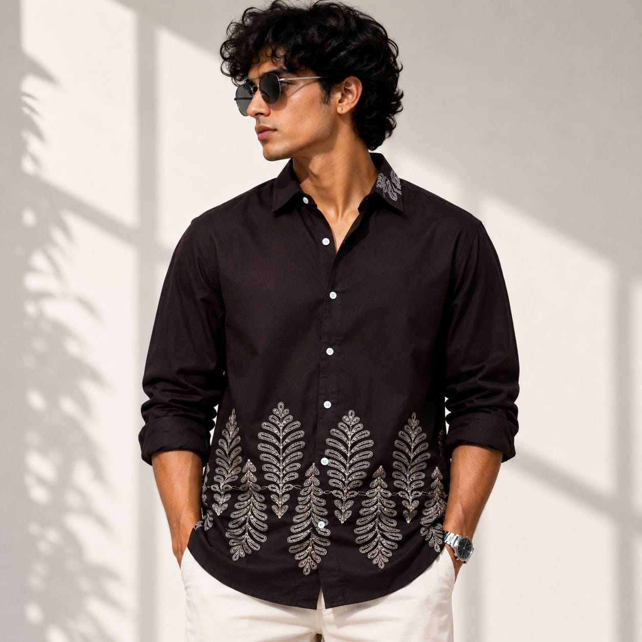 Men's Full sleeve Cotton Bottom Embroidery Shirts single pcs @350 and Buy 3 pc combo @999 (N2)