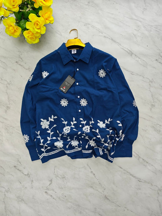 Men's Full sleeve lenin  Bottom Embroidery Shirts single pcs @350 and Buy 3 pc combo @999 [New Design]