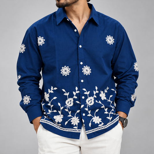 Men's Full sleeve lenin  Bottom Embroidery Shirts single pcs @350 and Buy 3 pc combo @999 [New Design]