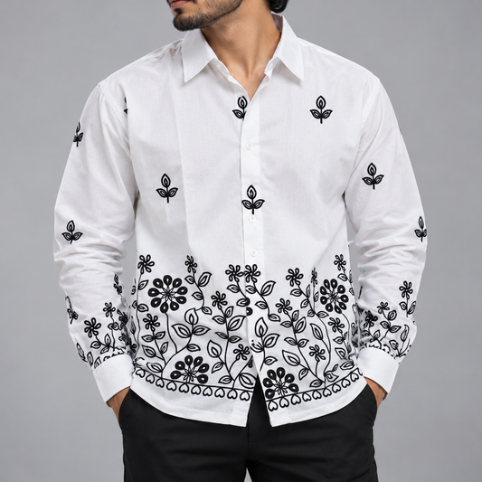 Men's Full sleeve lenin  Bottom Embroidery Shirts single pcs @350 and Buy 3 pc combo @999 [New Design] (Copy)