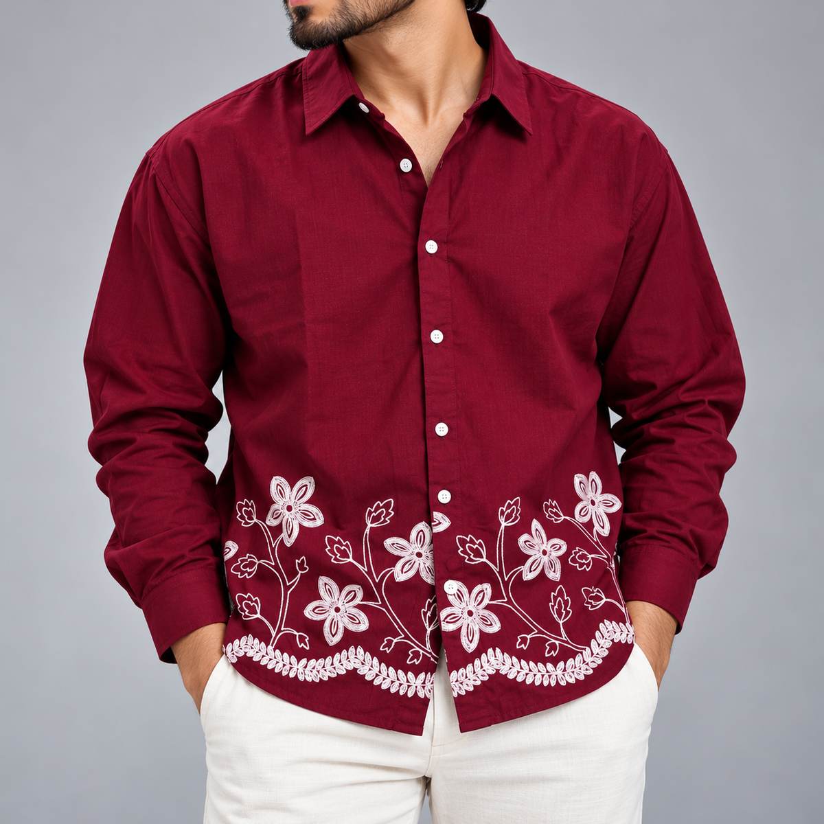 Men's Full sleeve lenin  Bottom Embroidery Shirts single pcs @350 and Buy 3 pc combo @999 [New Design] (Copy 8)