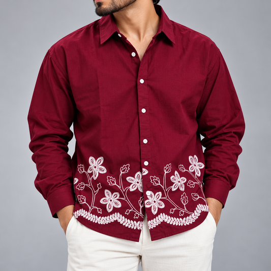 Men's Full sleeve lenin  Bottom Embroidery Shirts single pcs @350 and Buy 3 pc combo @999 [New Design] (Copy 8)