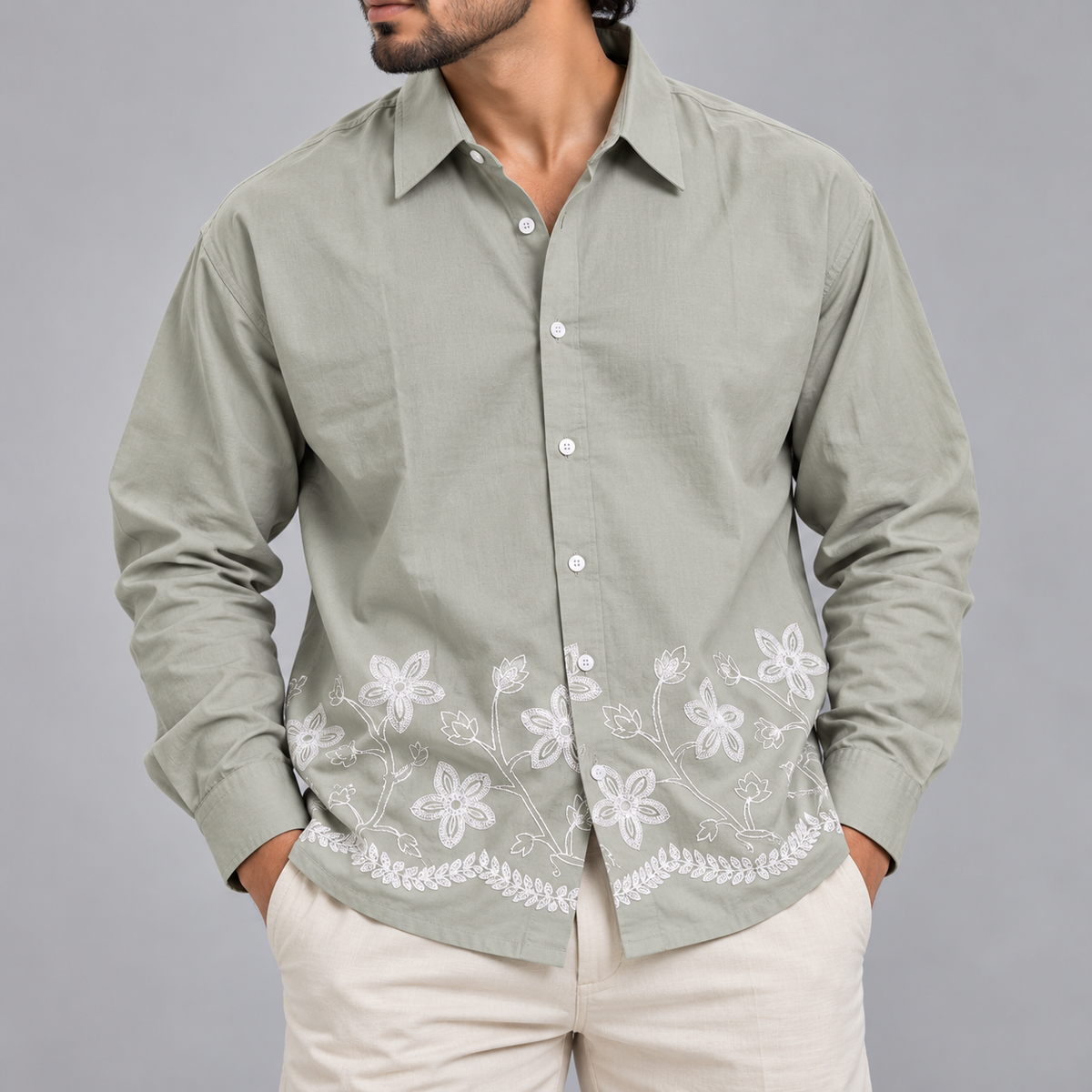 Men's Full sleeve lenin  Bottom Embroidery Shirts single pcs @350 and Buy 3 pc combo @999 [New Design] (Copy 3)