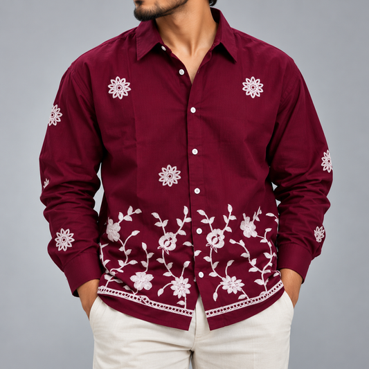 Men's Full sleeve lenin  Bottom Embroidery Shirts single pcs @350 and Buy 3 pc combo @999 [New Design] (Copy 4)
