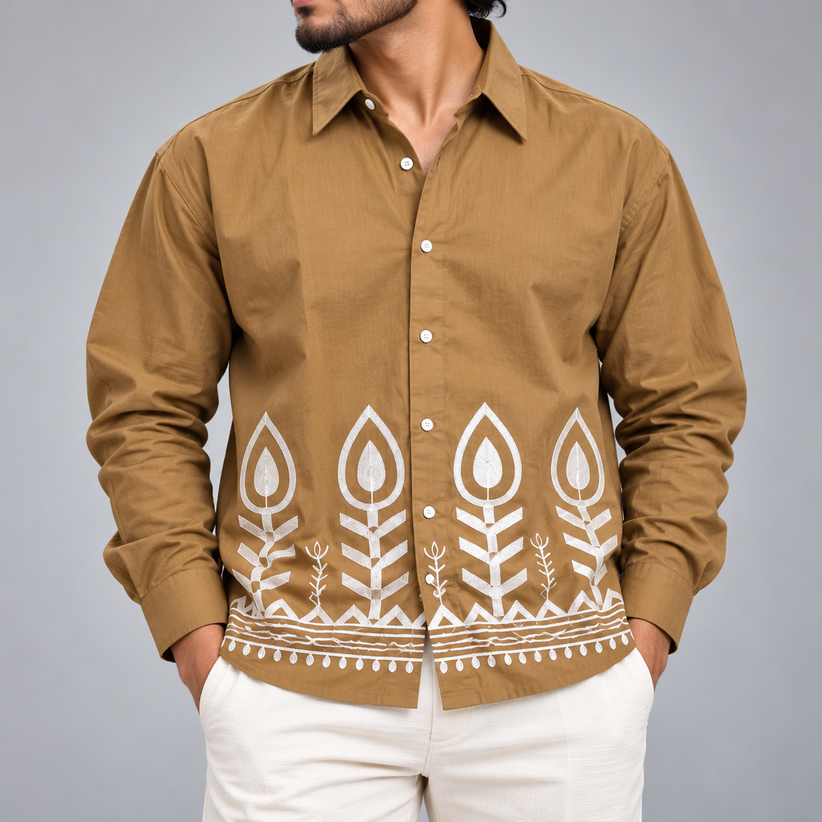 Men's Full sleeve lenin  Bottom Embroidery Shirts single pcs @350 and Buy 3 pc combo @999 [New Design] (Copy 6)
