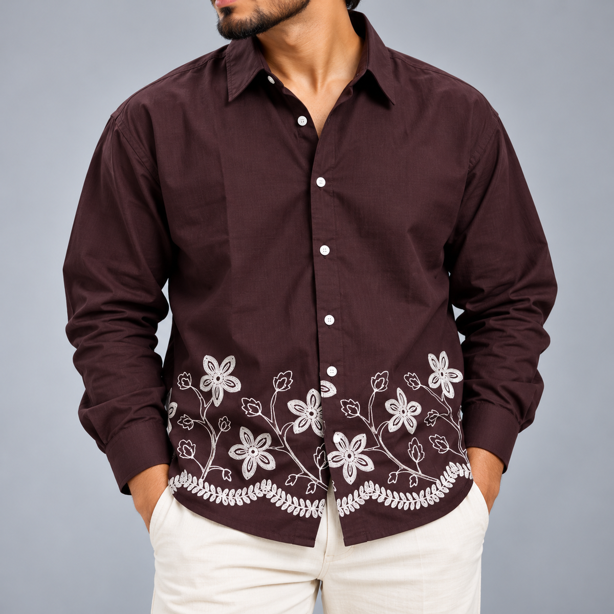 Men's Full sleeve lenin  Bottom Embroidery Shirts single pcs @350 and Buy 3 pc combo @999 [New Design] (Copy 2)
