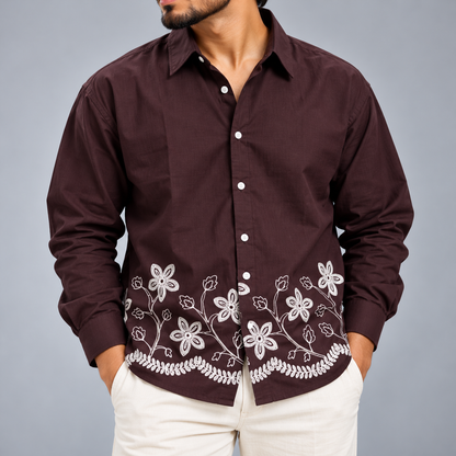 Men's Full sleeve lenin  Bottom Embroidery Shirts single pcs @350 and Buy 3 pc combo @999 [New Design] (Copy 2)