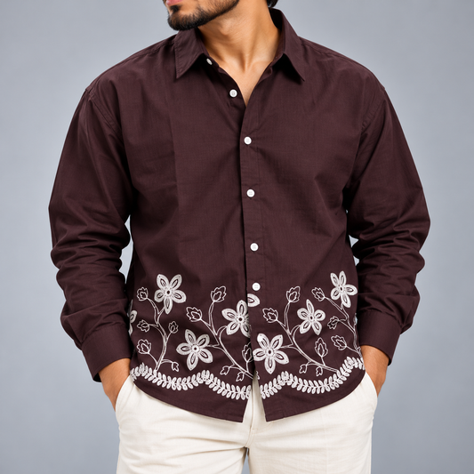 Men's Full sleeve lenin  Bottom Embroidery Shirts single pcs @350 and Buy 3 pc combo @999 [New Design] (Copy 2)