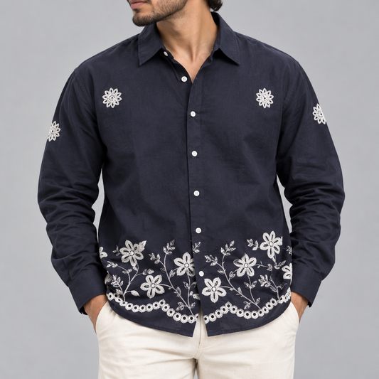 Men's Full sleeve lenin  Bottom Embroidery Shirts single pcs @350 and Buy 3 pc combo @999 [New Design] (Copy 5)