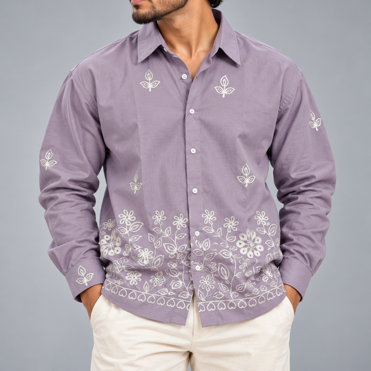 Men's Full sleeve lenin  Bottom Embroidery Shirts single pcs @350 and Buy 3 pc combo @999 [New Design] (Copy 9)