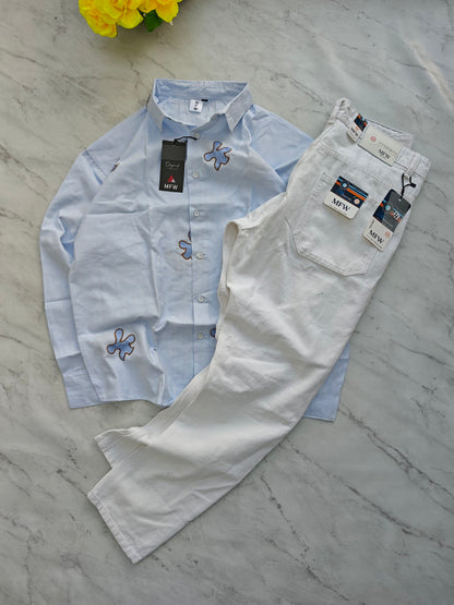 2 in 1 combo stripes embroidery shirts + mom fit jeans pant buy @600 rs only
