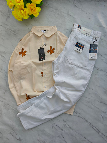 2 in 1 combo stripes embroidery shirts + mom fit jeans pant buy @600 rs only