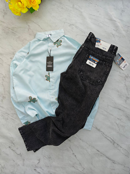 2 in 1 combo stripes embroidery shirts + mom fit jeans pant buy @600 rs only