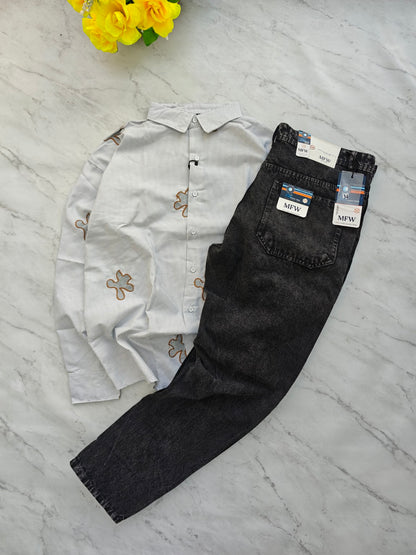 2 in 1 combo stripes embroidery shirts + mom fit jeans pant buy @600 rs only