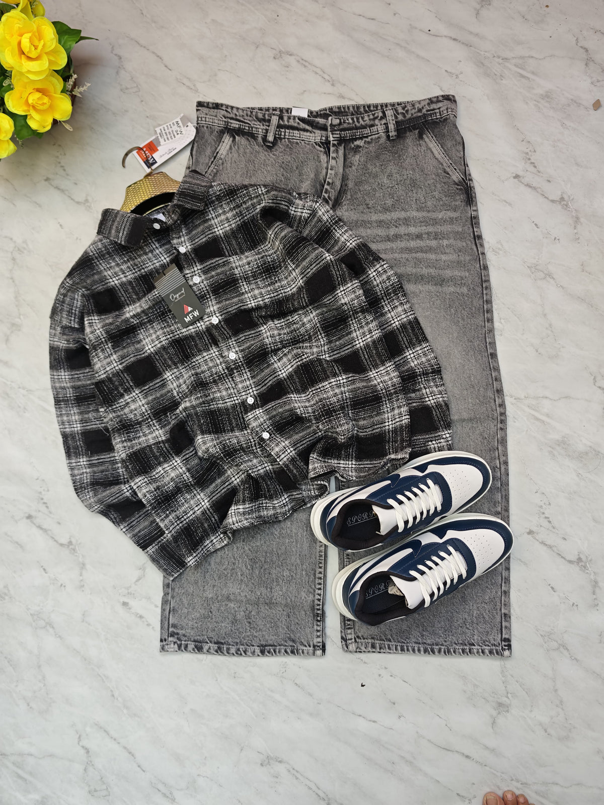 3 in 1 combo MFW brush cotton shirts + Mfw Whisker Super baggy jeans pant + shoe buy @999 only [M4-C3]