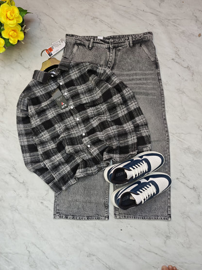 3 in 1 combo MFW brush cotton shirts + Mfw Whisker Super baggy jeans pant + shoe buy @999 only [M4-C3]