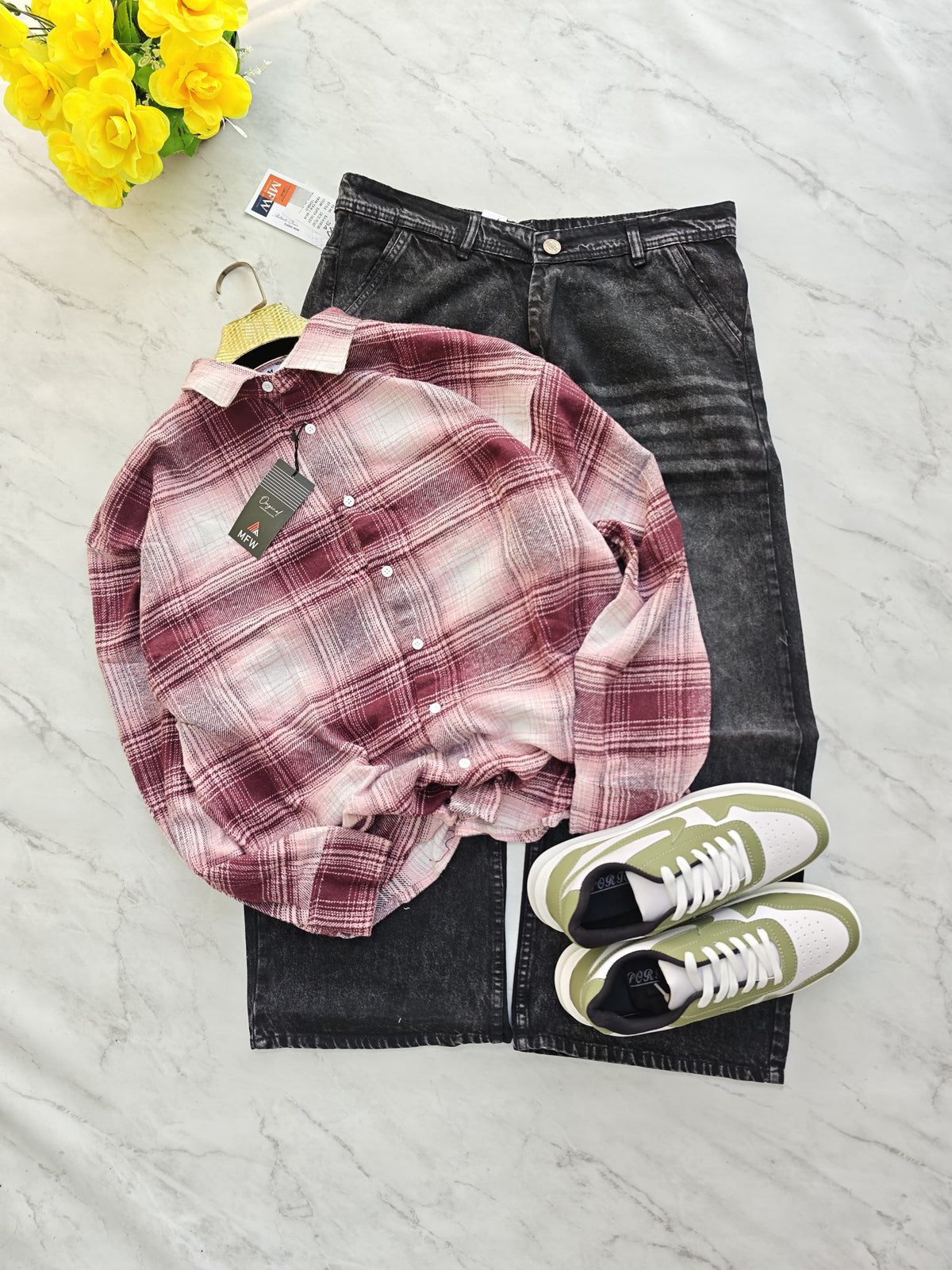 3 in 1 combo MFW brush cotton shirts + Mfw Whisker Super baggy jeans pant + shoe buy @999 only [M4-C1]