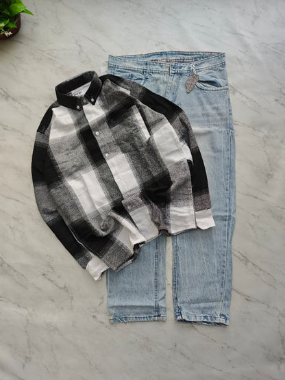 2 in 1 combo MFW viral checked shirts + Whisker mom fit jeans pant buy @600 rs only[A05]
