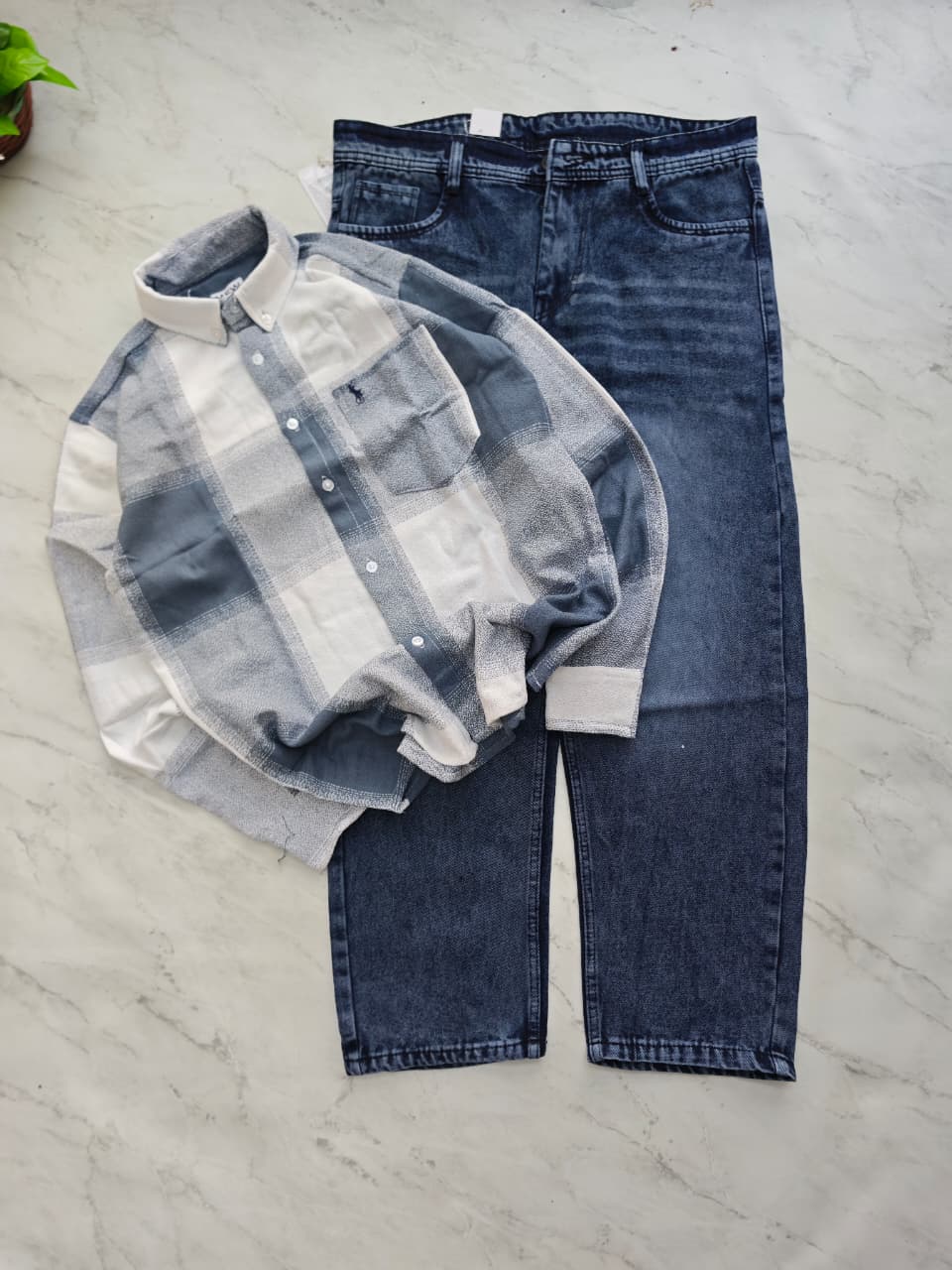 2 in 1 combo MFW viral checked shirts + Whisker mom fit jeans pant buy @600 rs only[A03]