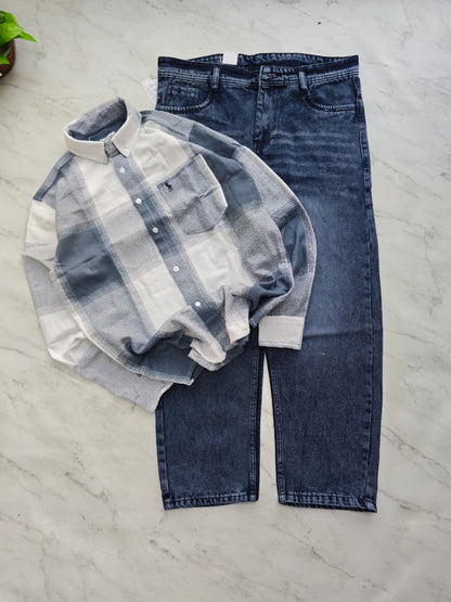 2 in 1 combo MFW viral checked shirts + Whisker mom fit jeans pant buy @600 rs only[A03]