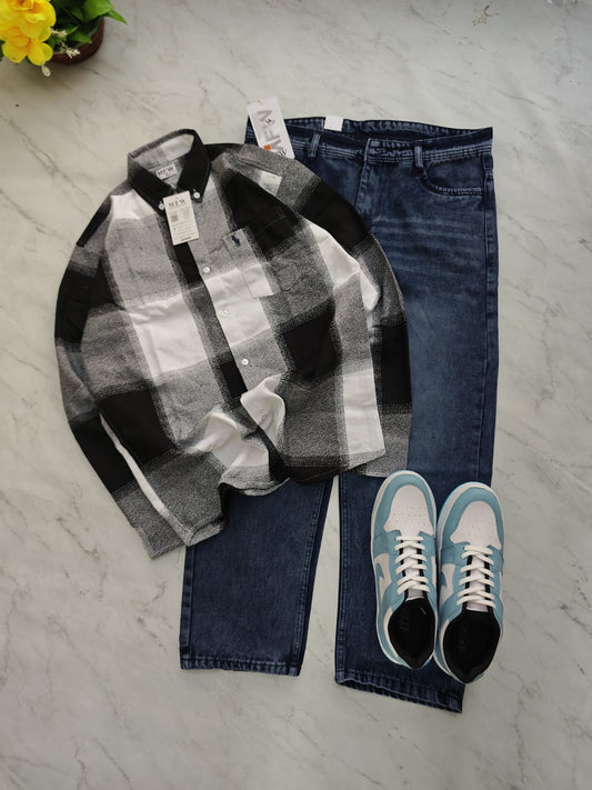 3 in 1 combo MFW viral checked shirts + whisker mom fit jeans pant + shoes buy @999 only[M3-C]
