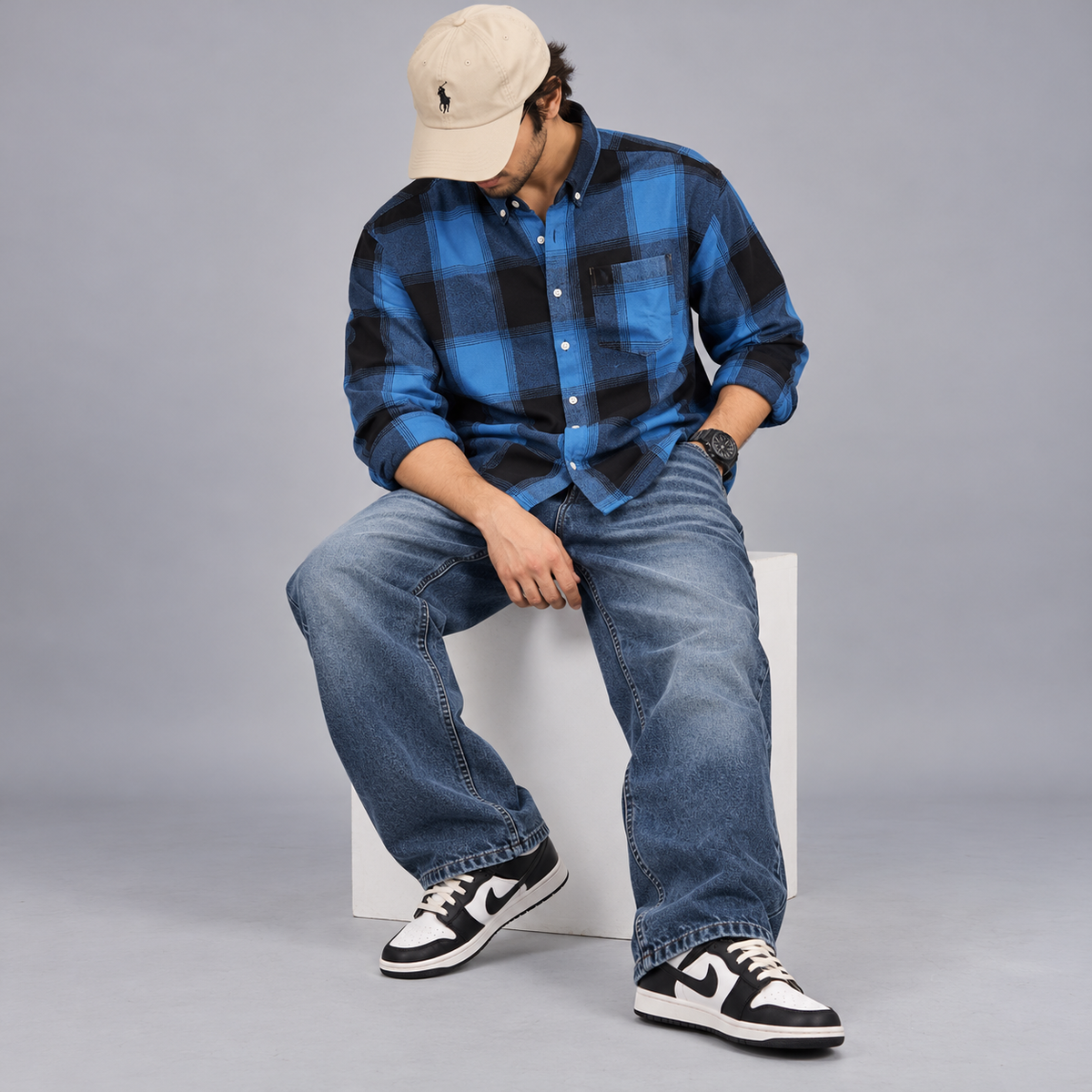 3 in 1 combo MFW viral checked shirts + whisker mom fit jeans pant + shoes buy @999 only[M3-C1]