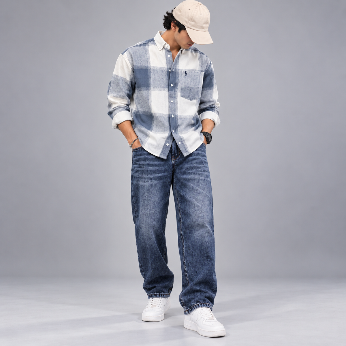 2 in 1 combo MFW viral checked shirts + Whisker mom fit jeans pant buy @600 rs only[A03]
