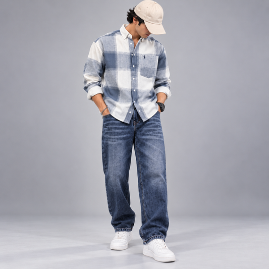 2 in 1 combo MFW viral checked shirts + Whisker mom fit jeans pant buy @600 rs only[A03]