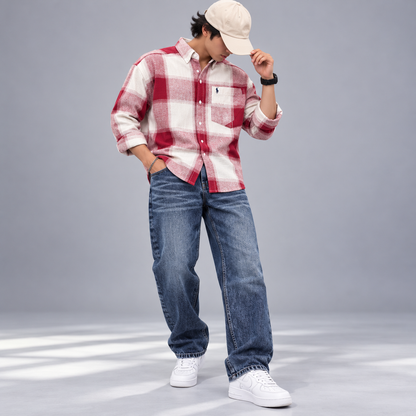 2 in 1 combo MFW viral checked shirts + Whisker mom fit jeans pant buy @600 rs only[A04]