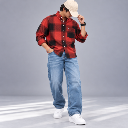 2 in 1 combo MFW viral checked shirts + Whisker mom fit jeans pant buy @600 rs only[A02]