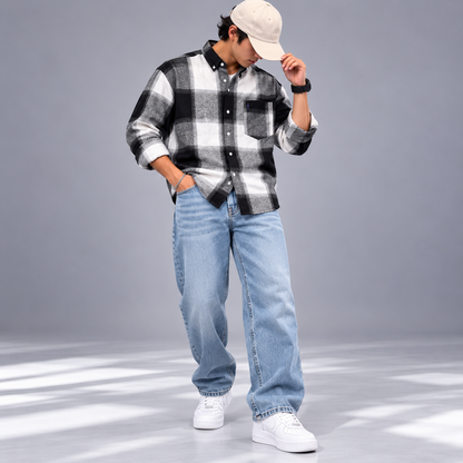 2 in 1 combo MFW viral checked shirts + Whisker mom fit jeans pant buy @600 rs only[A05]