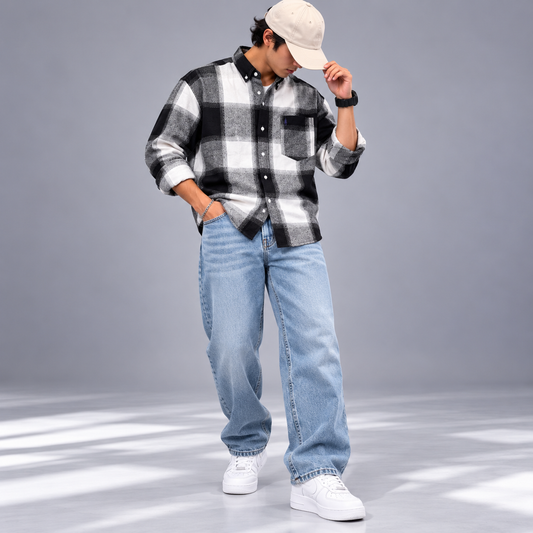 2 in 1 combo MFW viral checked shirts + Whisker mom fit jeans pant buy @600 rs only[A05]