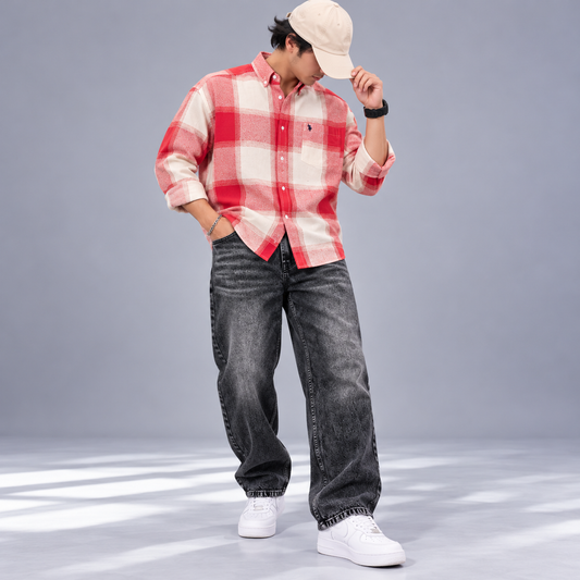 2 in 1 combo MFW viral checked shirts + Whisker mom fit jeans pant buy @600 rs only[A01]