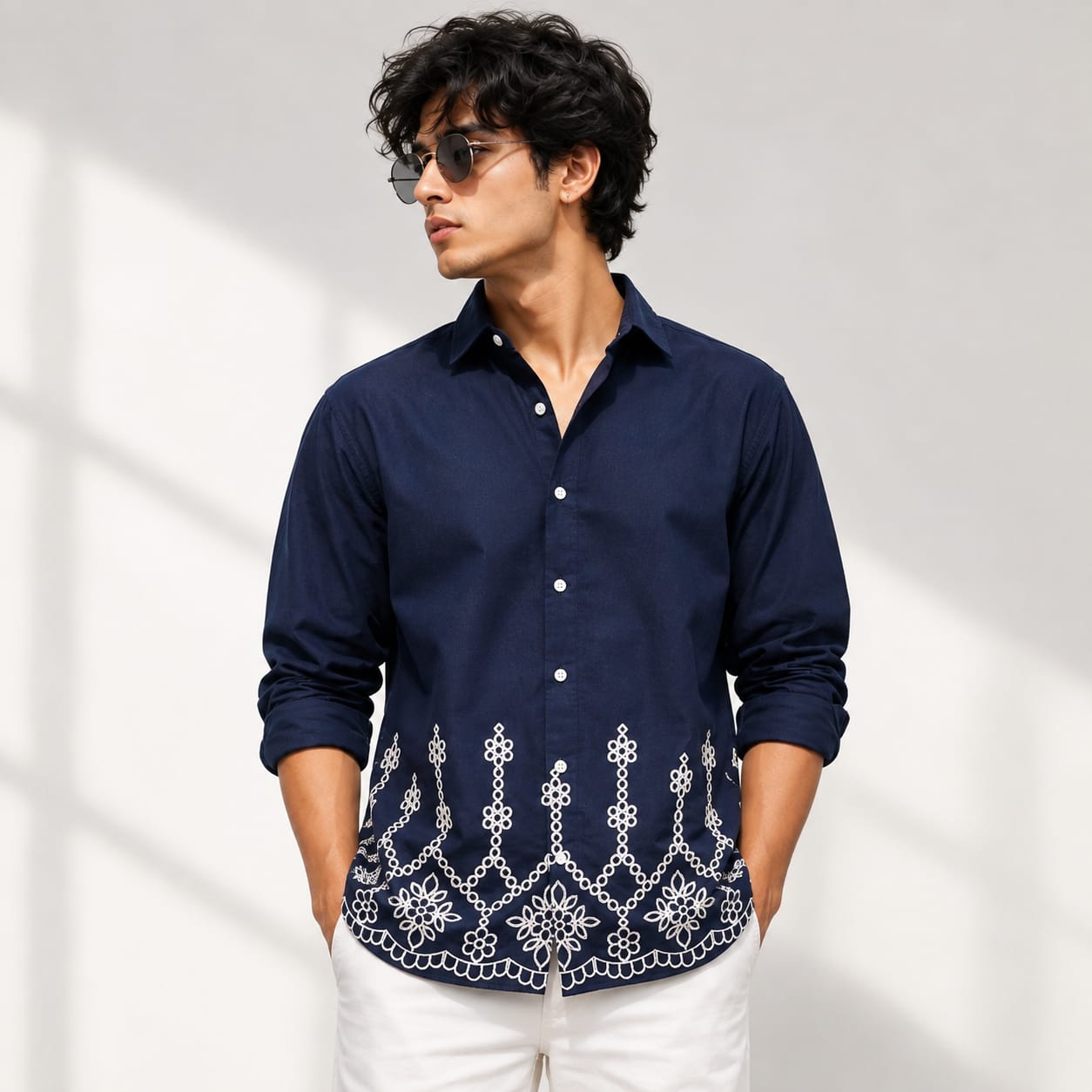 Men's Full sleeve Cotton Bottom Embroidery Shirts single pcs @350 and Buy 3 pc combo @999 (N2)
