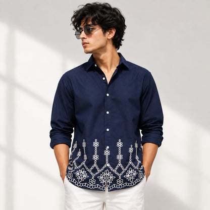 Men's Full sleeve Cotton Bottom Embroidery Shirts single pcs @350 and Buy 3 pc combo @999 (N2)