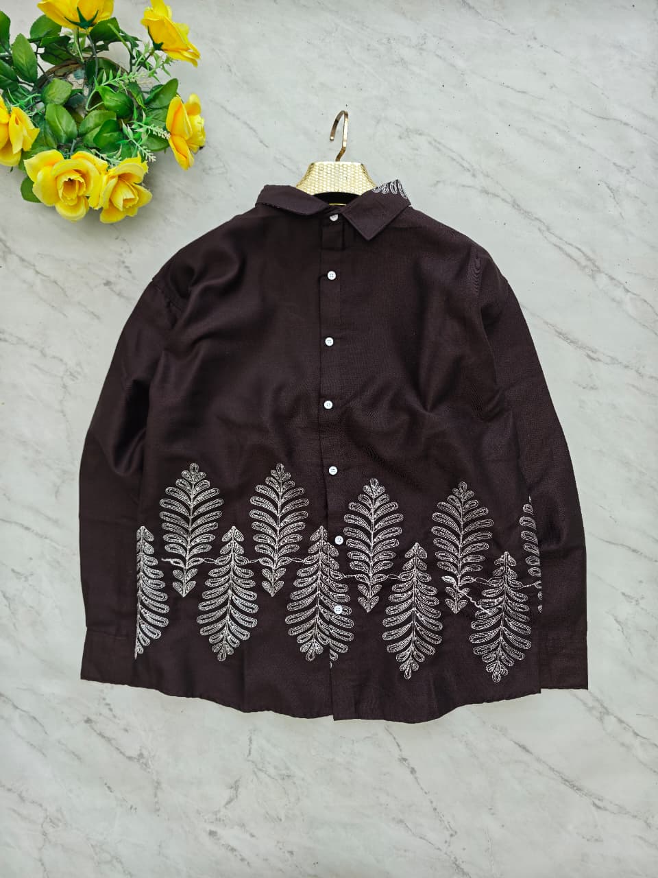 Men's Full sleeve Cotton Bottom Embroidery Shirts single pcs @350 and Buy 3 pc combo @999 (N2)