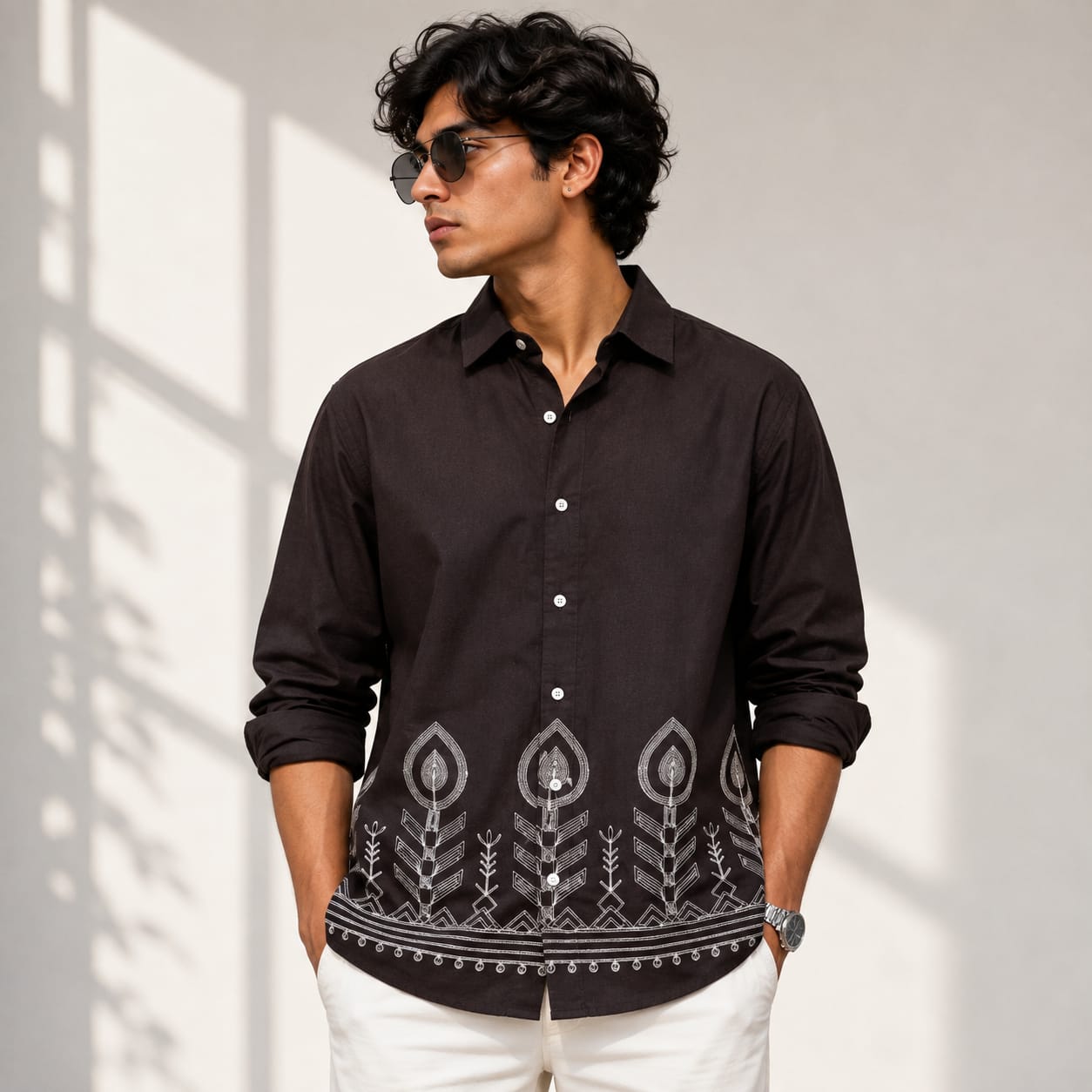 Men's Full sleeve Cotton Bottom Embroidery Shirts single pcs @350 and Buy 3 pc combo @999 (N2)