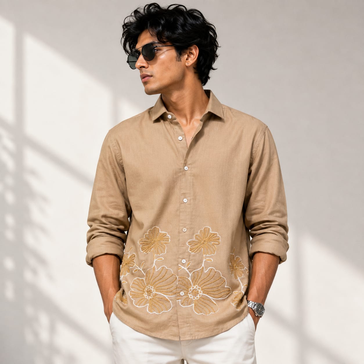 Bottom Embroidered shirt full sleeve cotton