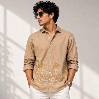 Bottom Embroidered shirt full sleeve cotton