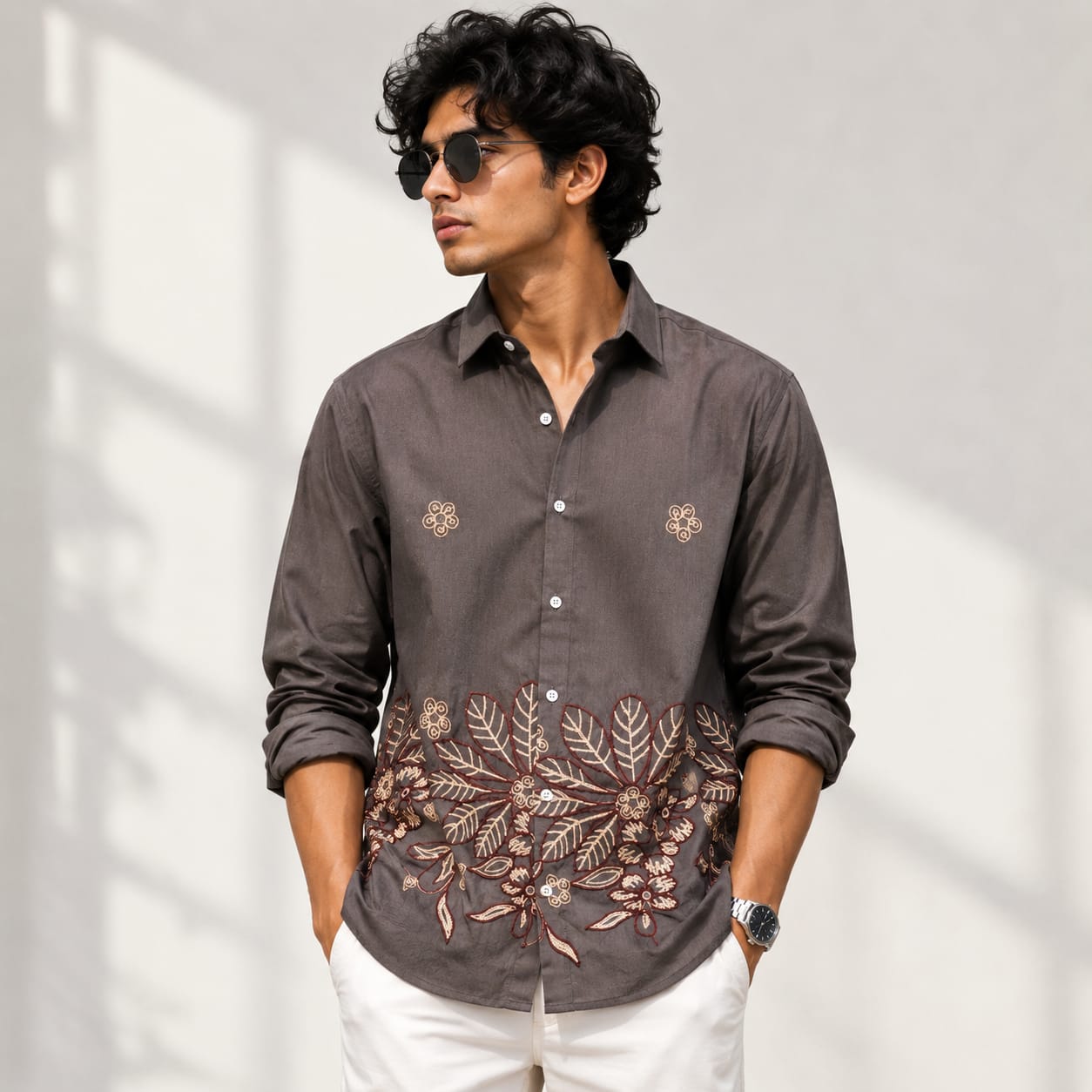 Men's Full sleeve Cotton Bottom Embroidery Shirts single pcs @350 and Buy 3 pc combo @999 (N2)