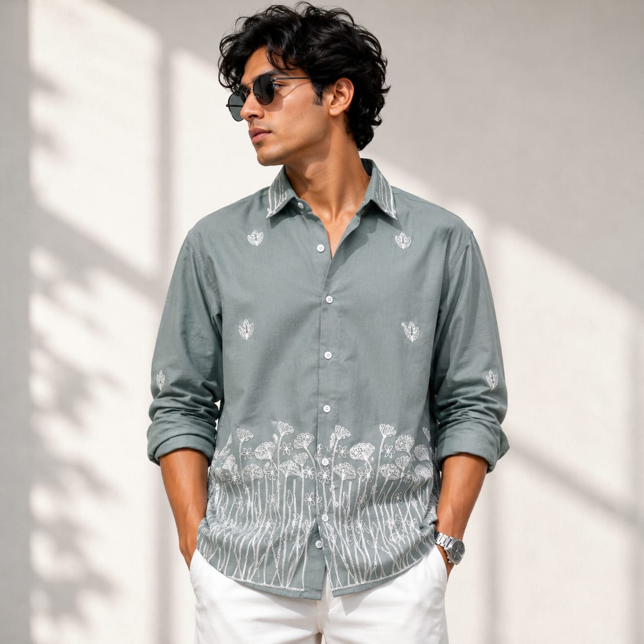 Men's Full sleeve Cotton Bottom Embroidery Shirts single pcs @350 and Buy 3 pc combo @999 (N2)