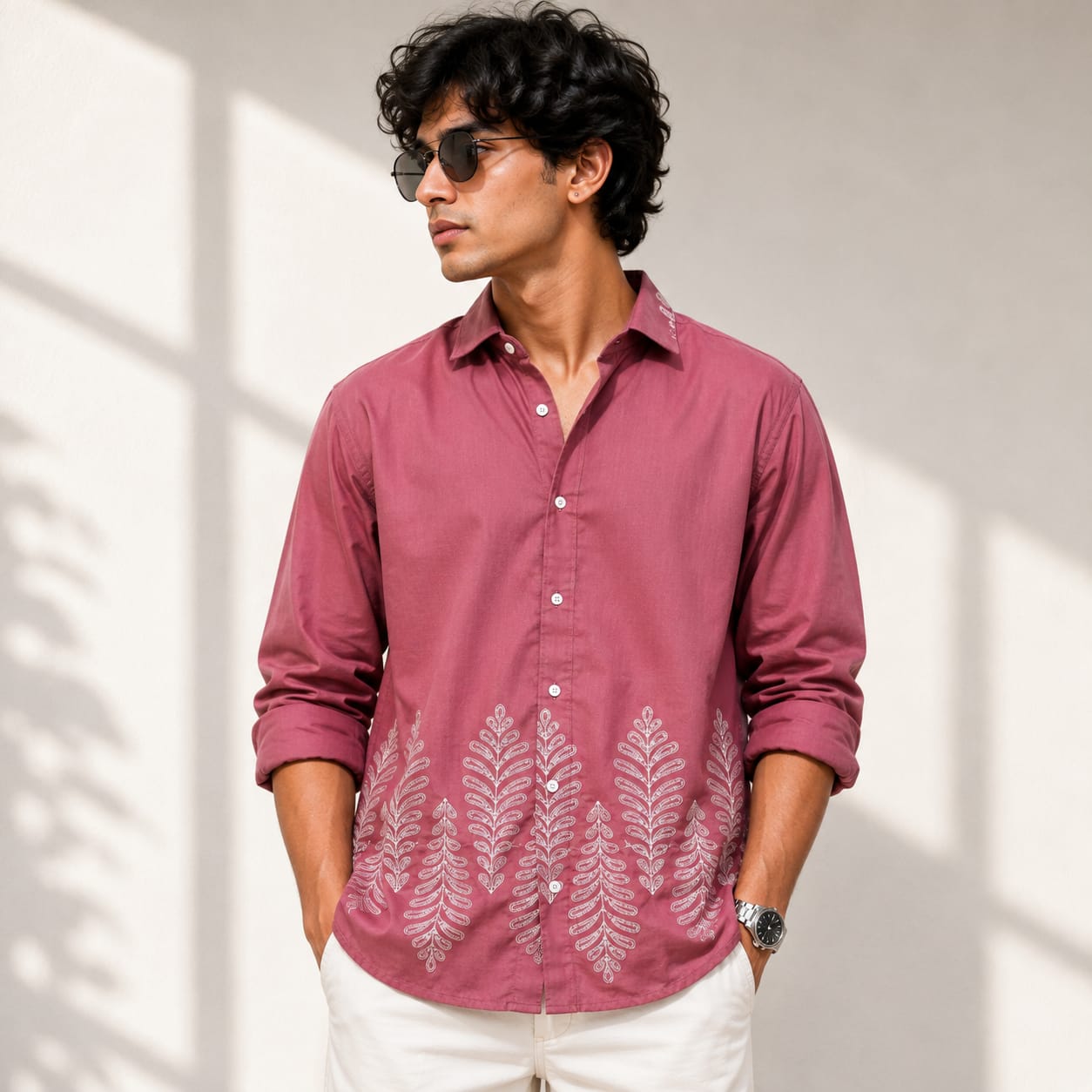 Men's Full sleeve Cotton Bottom Embroidery Shirts single pcs @350 and Buy 3 pc combo @999 (N2)